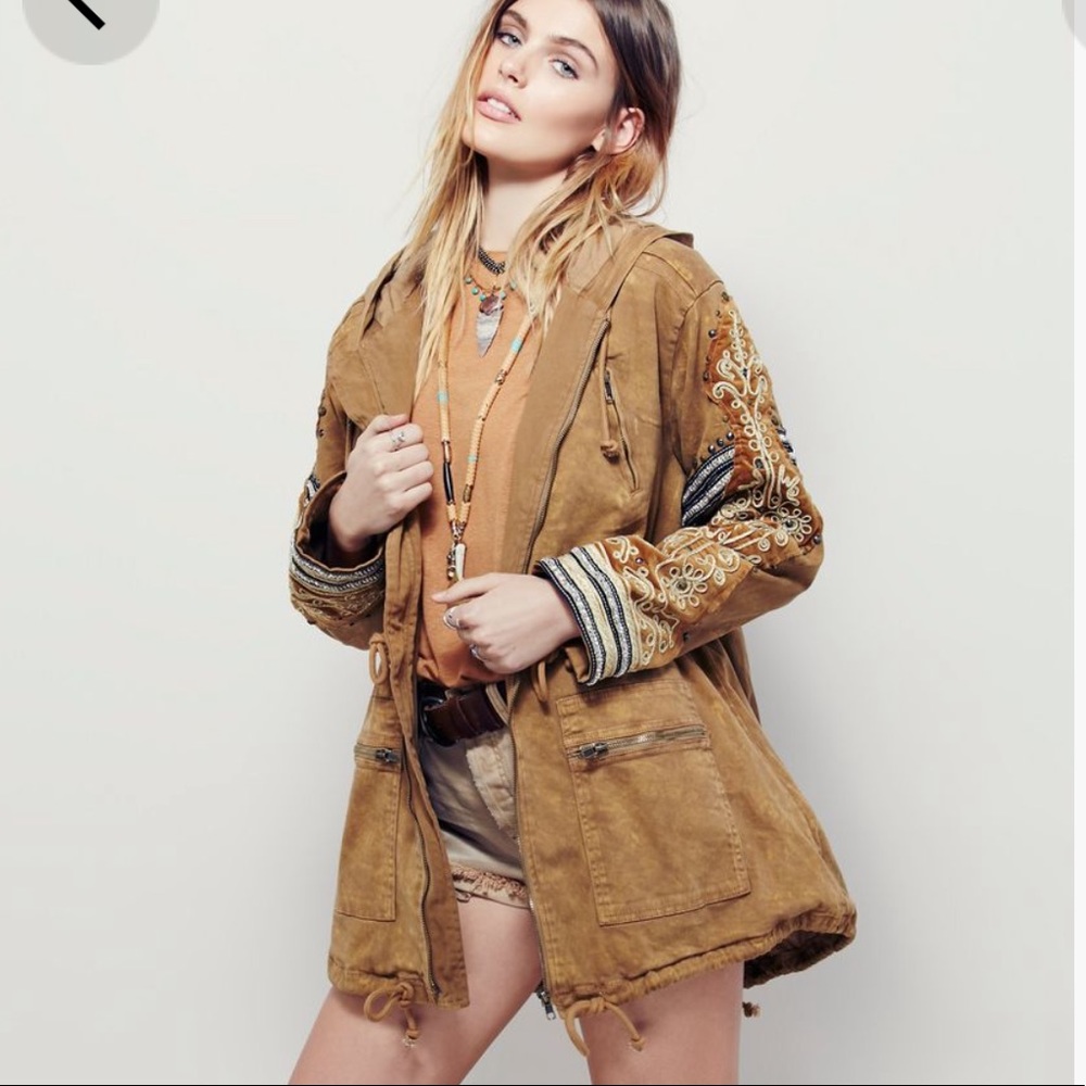 FREE PEOPLE Studded Golden Military Parka XS NWOT